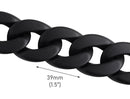 1ft Large Matte Black Chain Links, 39mm, Thick and Chunky Curb Twists, For Purse Chain