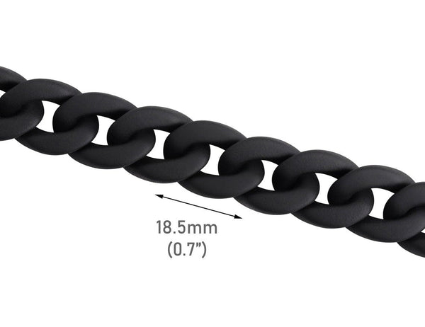 1ft Small Matte Black Acrylic Chain Links, 18.5mm, For Women's Curb Bracelets