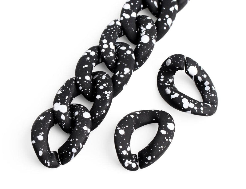 1ft Large Matte Black Chain Links in Night Sky, 28mm, Acrylic, Spray Painted with White Splatter