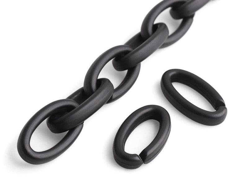 1ft Matte Metallic Black Acrylic Chain Links, 35mm, Elongated Oval, For Jewelry