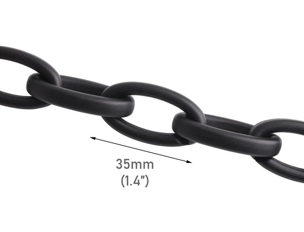 1ft Matte Metallic Black Acrylic Chain Links, 35mm, Elongated Oval, For Jewelry