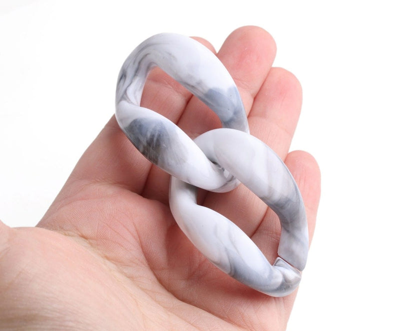 1ft Carrara Marble Acrylic Links, 52mm, Extra Large Size, Raised Curb Chain