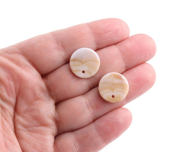 4 Light Tortoise Shell Stud Earring Blanks with Hole, White and Light Brown Marble, Colored Acrylic with Marbling, 16mm