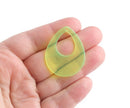 4 Neon Yellow Teardrop Pendants, Transparent Earring Drops, Open Cut Out, Acrylic, 38 x 30mm