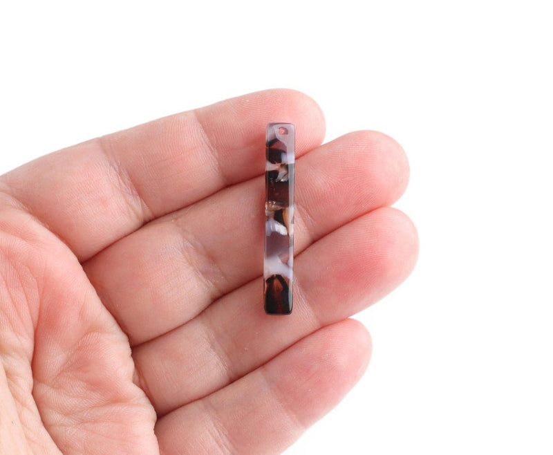 4 Thin Stick Charms in Espresso Brown, Flat Rectangle Beads, 1 Hole, Acetate Plastic, 35 x 5.25mm