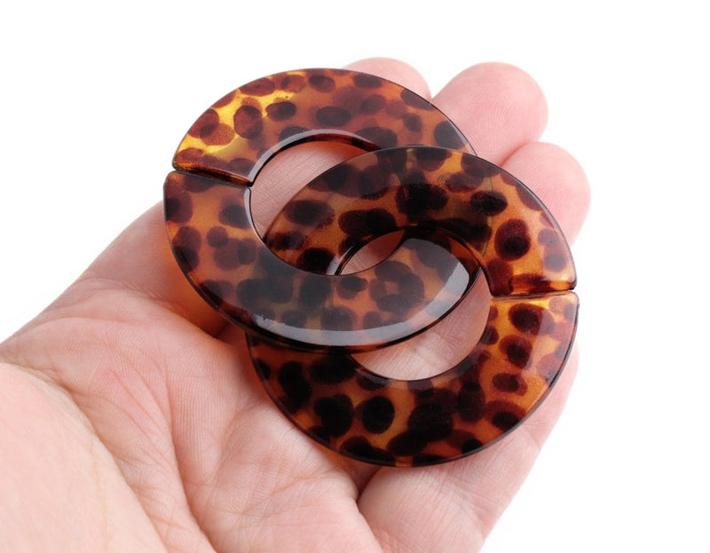 2 Round Acrylic Links in Tortoise Shell, Plastic O Ring with Split, Purse Hardware and Sewing, Acrylic, 48mm