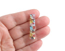 4 Bar Charms in Cathedral Glass, Flat Rectangle Blanks in Blue, Red and Green, Transparency, Acetate Plastic, 36 x 7.5mm