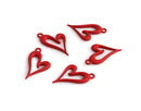 4 Matte Red Heart Outline Charms with Loop, 3D Heart Ring Pendants, Metal Alloy, 24 x 15mm