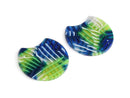 2 Half Circle Pendants in Athlete, Clear with White, Dark Blue and Neon Green Stripes, Acetate Plastic, 37 x 33.5mm