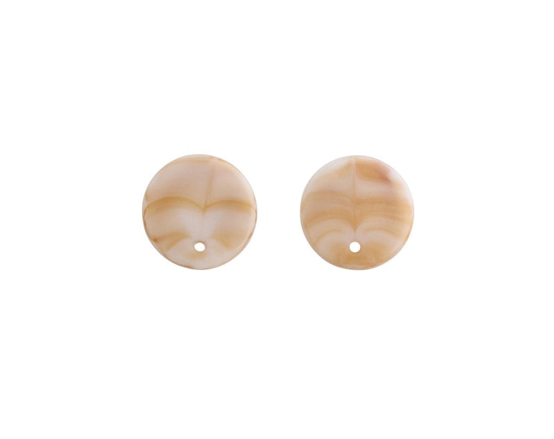 4 Light Tortoise Shell Stud Earring Blanks with Hole, White and Light Brown Marble, Colored Acrylic with Marbling, 16mm