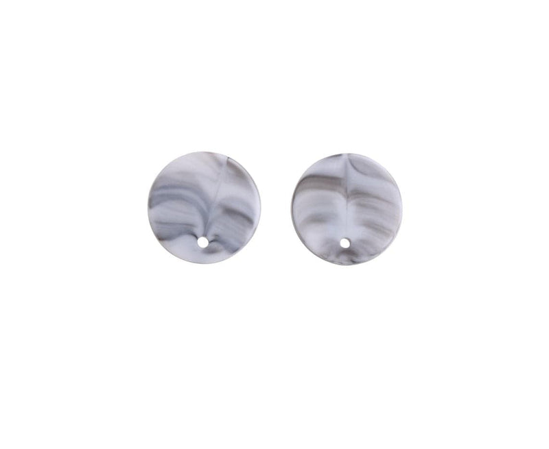 4 Carrara Marble Stud Earring Blanks with Hole, White and Grey Marble, Ear Stud Findings, Acrylic, 16mm