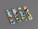 4 Bar Charms in Cathedral Glass, Flat Rectangle Blanks in Blue, Red and Green, Transparency, Acetate Plastic, 36 x 7.5mm
