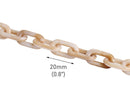 1ft Small Acrylic Chain Links in Cafe Latte, 20mm, Paperclip Connectors, White Brown Marble