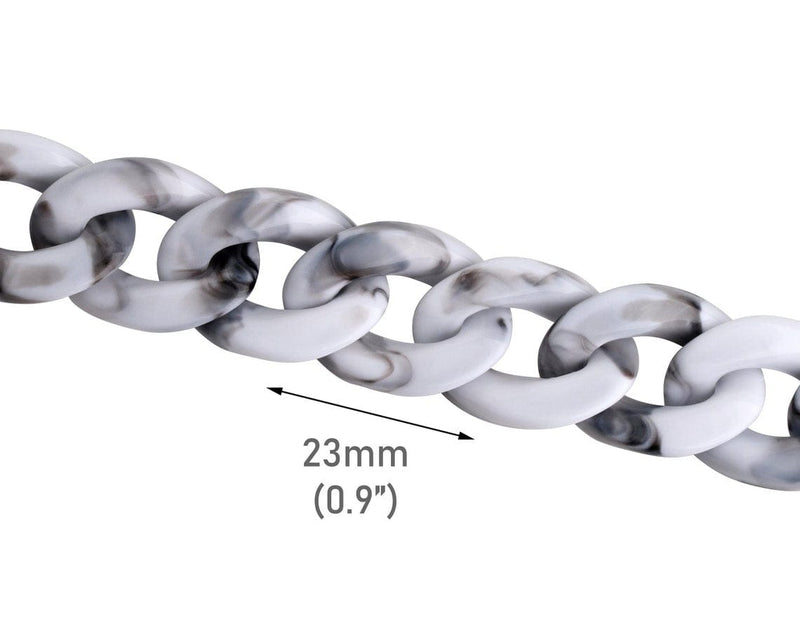 1ft Cararra Marble Acrylic Chain Links, 23mm, White and Grey Marble, For Big Necklaces