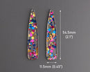 4 Long Teardrop Charms in Cocktail Party, Clear with Pink, Blue and Gold Confetti Dots, Acrylic Plastic, 54.5 x 11.5mm