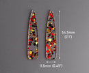 4 Long Teardrop Charms in Red Carpet Gala, Clear with Red, Black and Gold, Colorful Metallic Confetti, Acrylic Plastic, 54.5 x 11.5mm