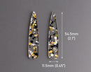 4 Long Teardrop Charms in Hollywood Gala, Clear with Gold, Black and White, Metallic Confetti, Acrylic Plastic, 54.5 x 11.5mm