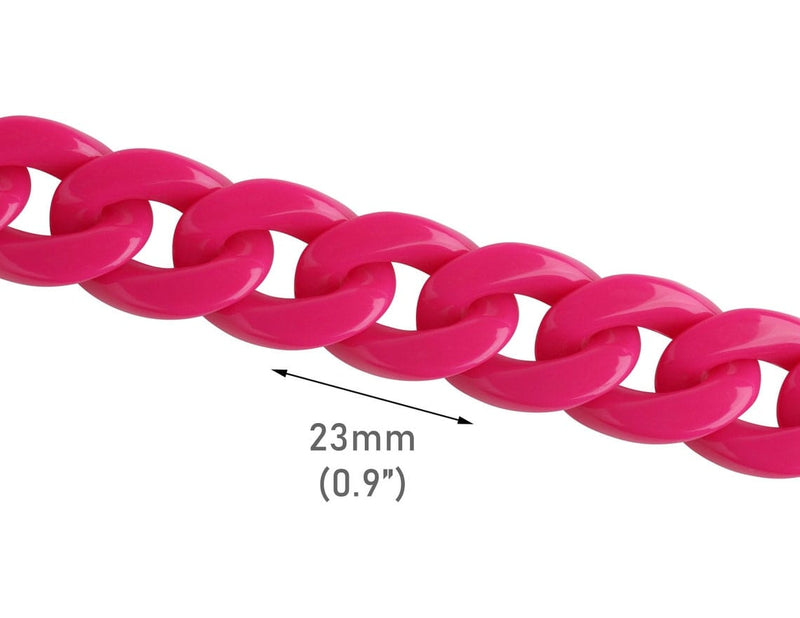 1ft Raspberry Pink Chain Links, 23mm, Acrylic Curb Connectors, 90s Kandicore