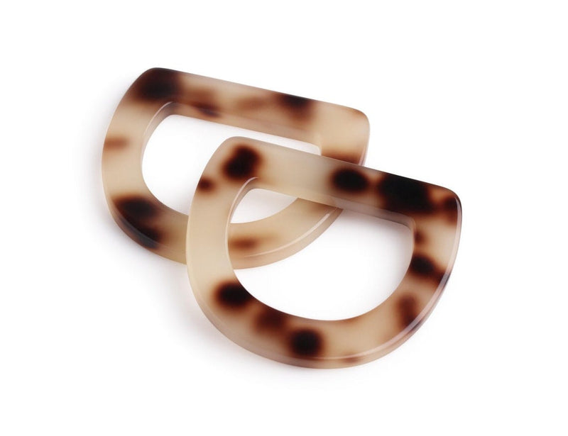 1 White Tortoise Shell D Rings, For Swimsuit Rings, Purse Making Hardware, Belt Loops, Acrylic Plastic, 55 x 50mm