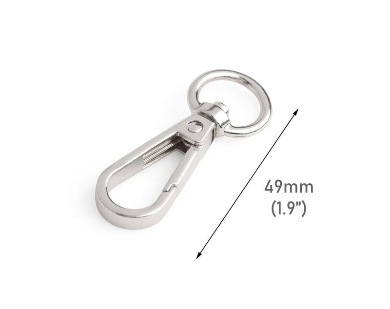 2 Silver Snap Hooks with Swivel for Bags, Metal, Purse Strap Attacher Rings, Designer Hardware, 1.9" Inch