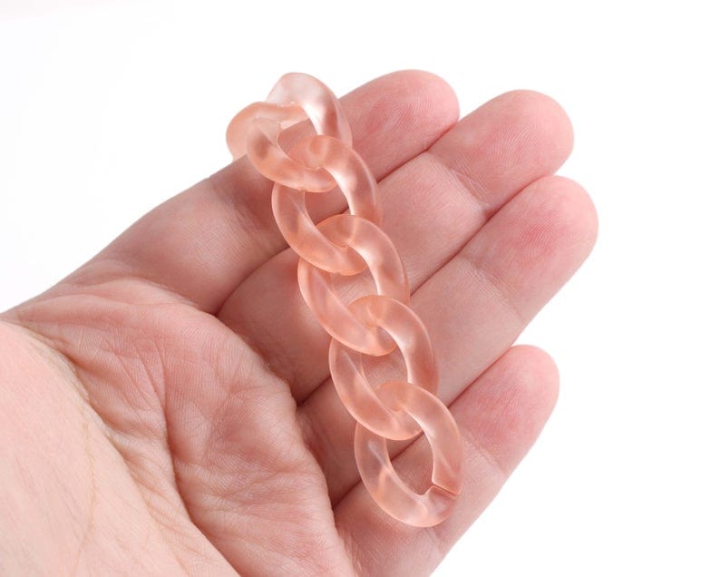 1ft Frosted Acrylic Chain Links in Coral Orange, 23mm, Glass Ice Effect, For Crafts