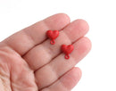4 Matte Red Heart Ear Studs with Loops, Metal Alloy Posts, Tiny Puffed Heart Studs, Earring Findings, 0.5"