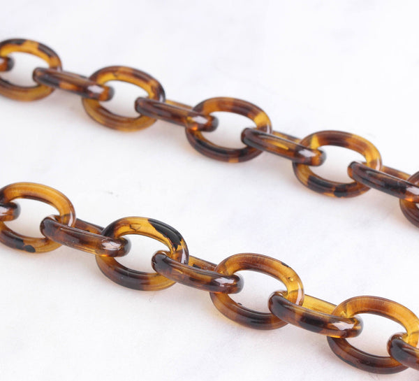 9ft Tortoise Shell Chain in Brown, 18mm, Acrylic Plastic, Oval Cable, Long Continuous Length