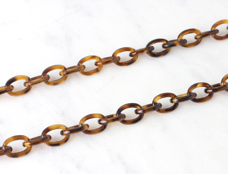 9ft Small Brown Tortoiseshell Chain, 13mm, Plastic, Oval Cable, Long Continuous Length