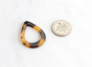 4 Large Teardrop Tortoise Shell Link, 30mm x 21mm Connector Marble Amber Brown Plastic Charm, Tortoise Resin Pear Shaped Bead, TD002-30-TT