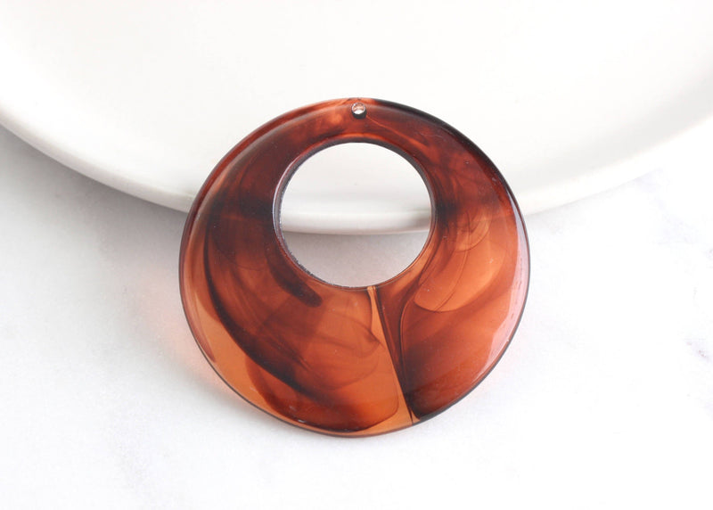 2 Large Hoop Connector with Hole, 47mm Plastic Pendant Amber Circle Link Tortoise Shell Earring Hoop Ring with Off Center Hole, RG015-47-AM