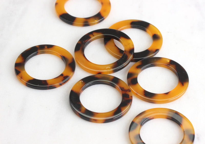 2 Plastic Tortoise Shell Ring Beads Acetate 35mm Link Chain Chunky Tortoise Connectors Beads Brown Black Flat Round Circles RG013-35-TT