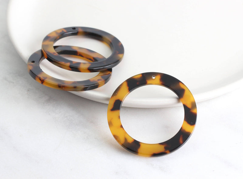 2 Tortoise Links Hoops, 41mm Acrylic Plastic Tortoise Shell Rings Supplies Findings Earring Parts Large Donut Circle Open Disc, RG001-41-TT