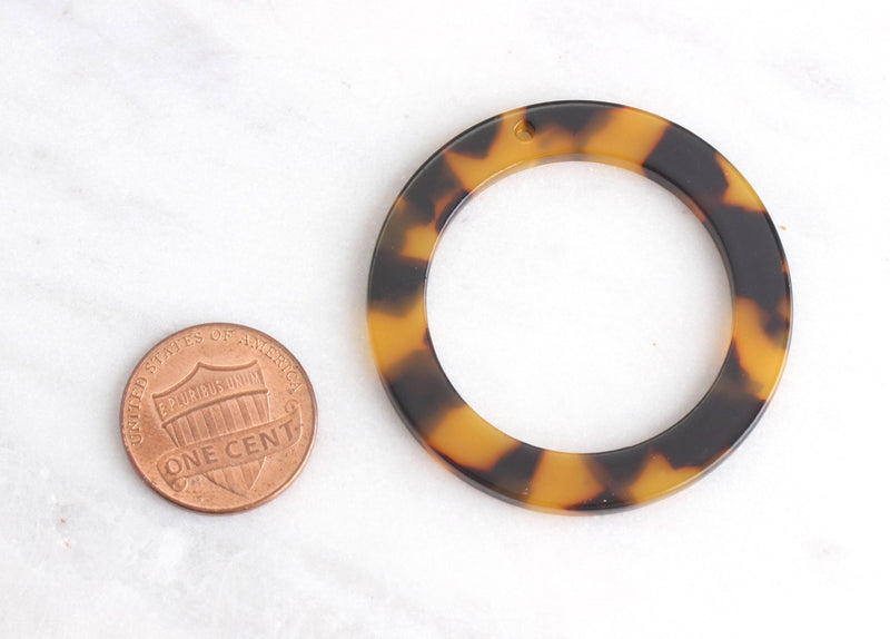 2 Tortoise Links Hoops, 41mm Acrylic Plastic Tortoise Shell Rings Supplies Findings Earring Parts Large Donut Circle Open Disc, RG001-41-TT