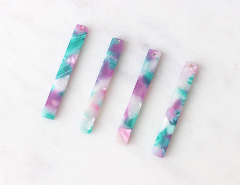 4 Marbled Bar Links 35mm Stick Connectors Plastic Earring Parts Thin Plastic Drops Resin Bead Green Purple White, BAR022-35-APG