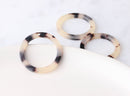 4 White Tortoise Shell Rings 24mm - 25mm, Vintage Tortoise Flat Round Links Donut, Lucite Plastic Big Hole Beads Large Ring Link, RG055-24-WT
