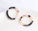 4 White Tortoise Shell Rings 24mm - 25mm, Vintage Tortoise Flat Round Links Donut, Lucite Plastic Big Hole Beads Large Ring Link, RG055-24-WT