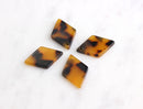 4 Tortoise Diamond Beads 22mm x 15mm, 1 Hole, Orange Brown Tortoise Shell Charm Rhombus Plastic Lucite Tortoise Components, DX001-22-TT