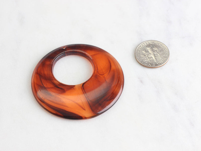 2 Large Hoop Connector with Hole, 47mm Plastic Pendant Amber Circle Link Tortoise Shell Earring Hoop Ring with Off Center Hole, RG015-47-AM