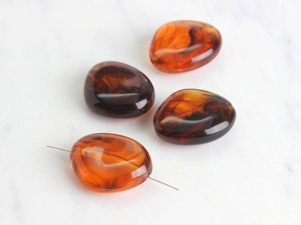 3 Large Amber Beads Plastic 30mm Beads Tortoise Shell Acrylic, Chunky Beads Pebble Stone, Flat Oval Beads Tortoiseshell, BEAD001-30-AM