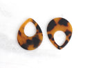 4 Flat Open Teardrop Bead 38mm, Off Center Hole, Cutout Teardrop with Hole, Black Orange Tortoise Shell Earring Parts Raindrop, TD003-38-TT