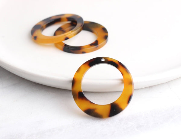 4 Tortoise Shell Earrings Hoop 29mm, Amber Brown Tortoise Circle Ring Acrylic, Big Hole Circle Marble, Burnt Orange Bead Flat, RG007-29-TT