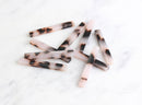 4 White Tortoise Shell Earrings Components 5x35mm Narrow Bar Connectors Tortoise Lucite, Brown Off White Rectangle Bead, BAR023-35-WT