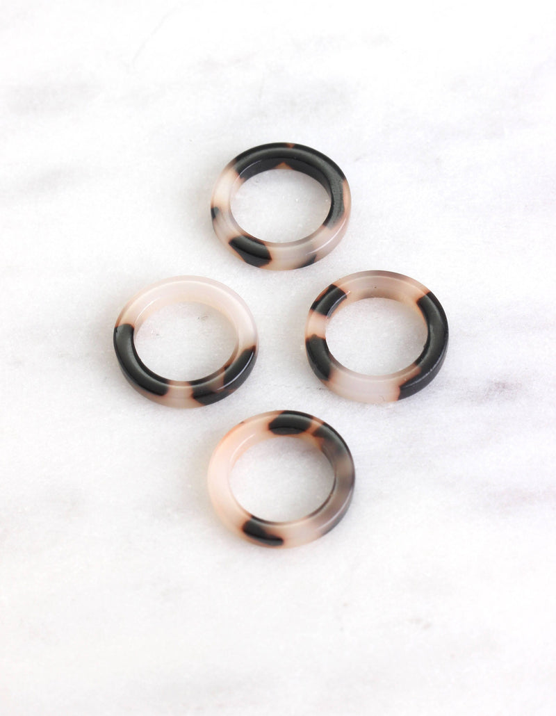 4 Small White Tortoise Ring Links, 15mm Ring Connector Tortoise Shell, White Circle Big Hole, Mini Ring Bead Plastic Acrylic, RG004-15-WT