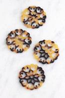 2 Tortoise Shell Flower Mandala Link 32mm, Filigree Flower Pendant Plastic Mandala Charm Large Flower Medallion Bead Cut Outs, FW003-32-TT
