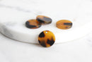 4 Tortoise Bead Charm 15mm, Vintage Tortoise Shell Drop Bead Plastic, Flat Coin Bead Tortoise Pendant, Tortoise Shell Jewelry, CN003-15-TT