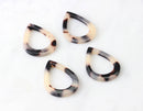 4 Marbled Open Teardrops Links 31mm x 22mm, Acrylic Tortoise Shell Connector, Large Teardrop Bead Hole, White Teardrop Flat, TD004-31-WT