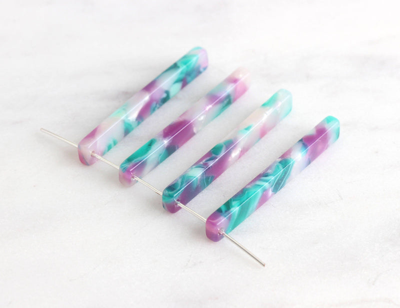 4 Marbled Bar Links 35mm Stick Connectors Plastic Earring Parts Thin Plastic Drops Resin Bead Green Purple White, BAR022-35-APG