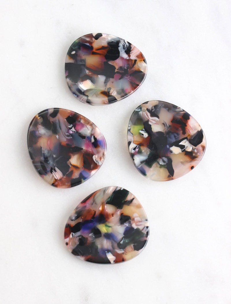 2 Large Petals Curved 31x28mm, Tortoise Acrylic Earring Blank, Marble Multicolor Flower Petal Big Triangle, Rose Petal Bead, FW004-31-KMC