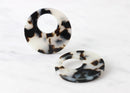 2 White Tortoise Shell Earring Parts, 35mm Rings Big Hoop Bead, Large Ring Bead, Big Hole Ring, Black White Marble Connector RG008-35-WT