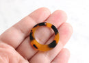 4 Tortoise Shell Earrings Hoop 29mm, Amber Brown Tortoise Circle Ring Acrylic, Big Hole Circle Marble, Burnt Orange Bead Flat, RG007-29-TT